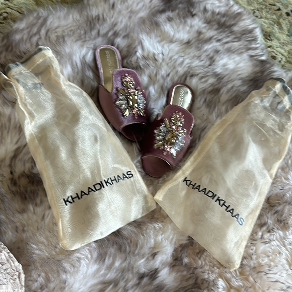 Pink velvet slides Rhinestones crystals New with dustbags & a box - Picture 8 of 10